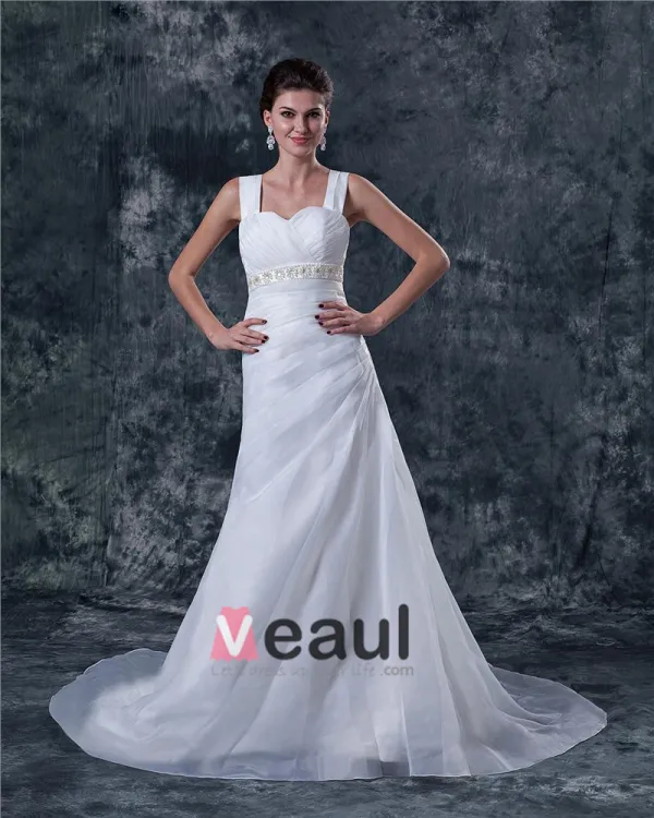 Tulle Beading Shoulder Straps Sweep Empire Bridal Gown Wedding Dress