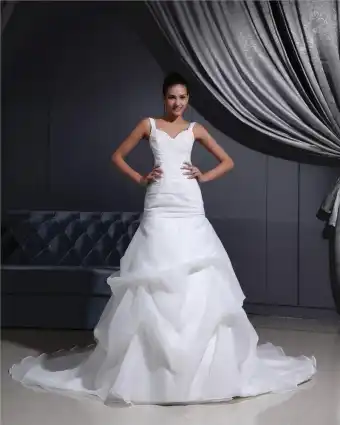 Skulderstropper Plissert Beading Organza Kapell Tog Havfrue Brudekjoler Bryllupskjoler