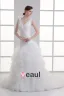 Organza Flower V Neck Court Train Tiered Wedding Dress