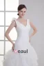 Organza Flower V Neck Court Train Tiered Wedding Dress