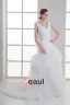 Organza Flower V Neck Court Train Tiered Wedding Dress
