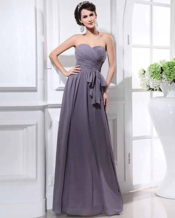 Chiffon Sweetheart Sash Rygglose Gulv Lengde Brudepikekjoler