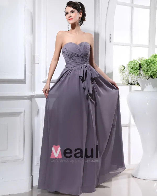 Chiffon Sweetheart Sash Rygglose Gulv Lengde Brudepikekjoler
