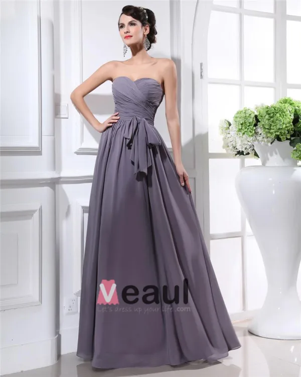 Chiffon Sweetheart Sash Rygglose Gulv Lengde Brudepikekjoler