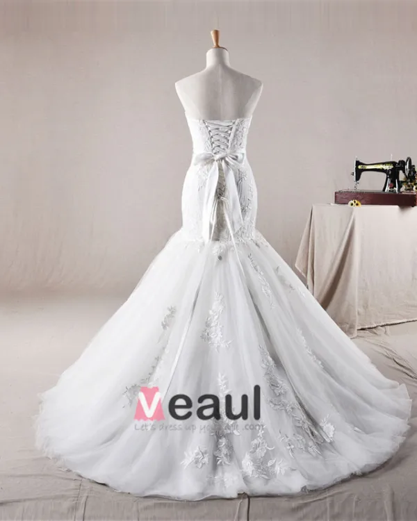 Fahsion Beading Applique Sweetheart Tulle Mermaid Wedding Dress