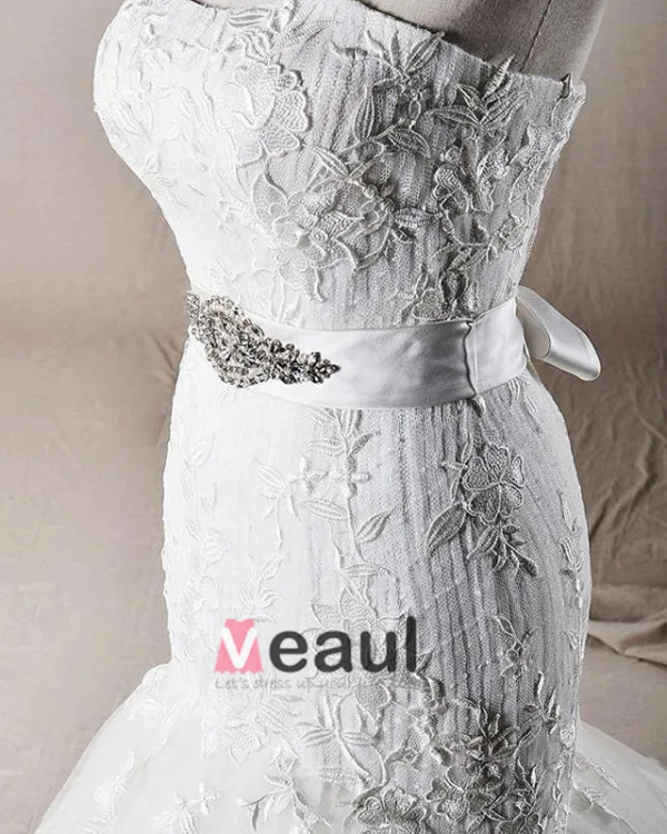 Fahsion Beading Applique Sweetheart Tulle Mermaid Wedding Dress