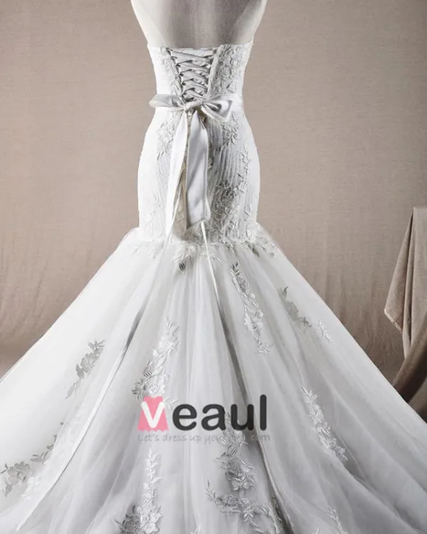 Fahsion Beading Applique Sweetheart Tulle Mermaid Wedding Dress