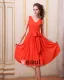 Chiffon V Neck Sleeveless Bowtie Sash Knee Length Bridesmaid Dresses