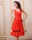 Chiffon V Neck Sleeveless Bowtie Sash Knee Length Bridesmaid Dresses