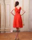 Chiffon V Neck Sleeveless Bowtie Sash Knee Length Bridesmaid Dresses