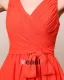 Chiffon V Neck Sleeveless Bowtie Sash Knee Length Bridesmaid Dresses