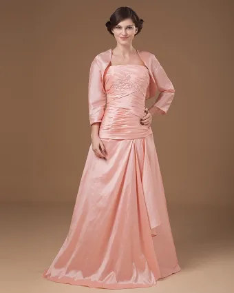 Taffeta Applique Pleated Strapless Ankle Length Mothers Of Bride Guests Dresses