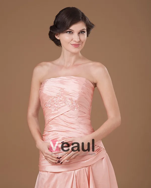 Taffeta Applique Pleated Strapless Ankle Length Mothers of Bride Guests Dresses