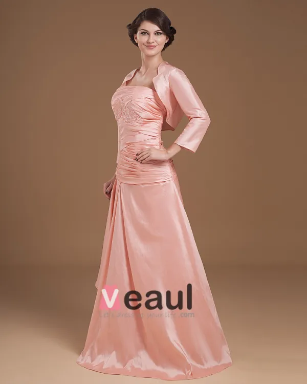 Taffeta Applique Pleated Strapless Ankle Length Mothers of Bride Guests Dresses