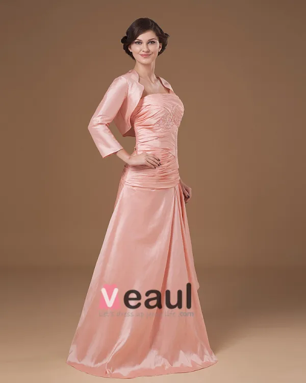 Taffeta Applique Pleated Strapless Ankle Length Mothers of Bride Guests Dresses