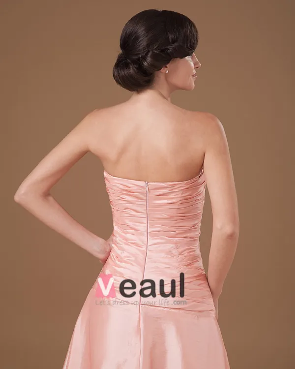 Taffeta Applique Pleated Strapless Ankle Length Mothers of Bride Guests Dresses