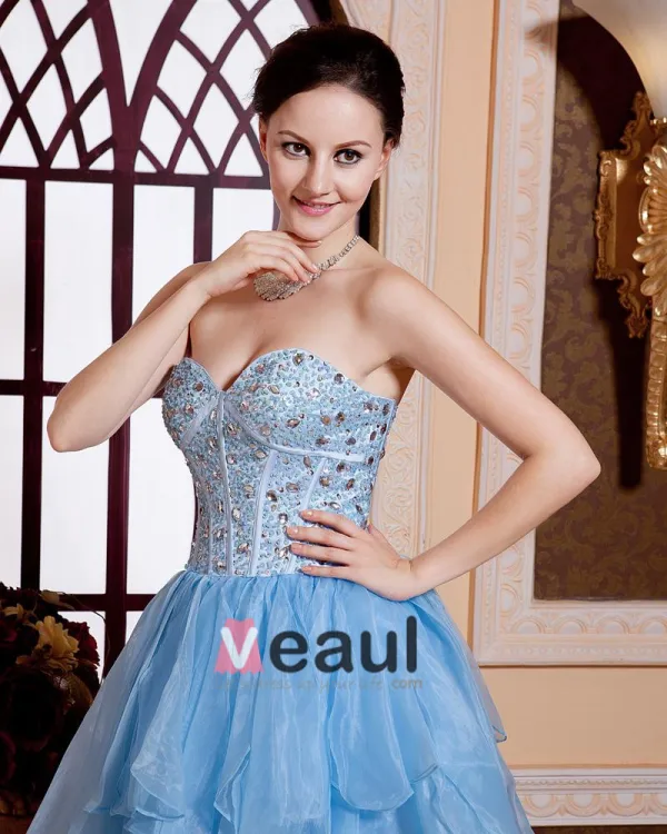 Organza Kjaereste Krusning Beaded Lar Lengde Kjendis Kjoler Festkjoler