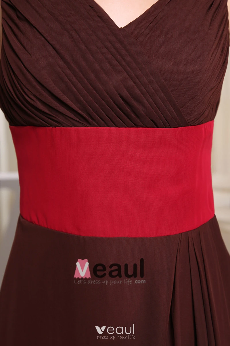 Chiffon Charmeuse Silk Pleated V Neck Sleeveless Floor Length Bridesmaid  Dress