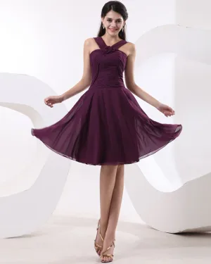 Handgemachte Blume Juwel Chiffon Rüschen Knielang Brautjungfernkleider