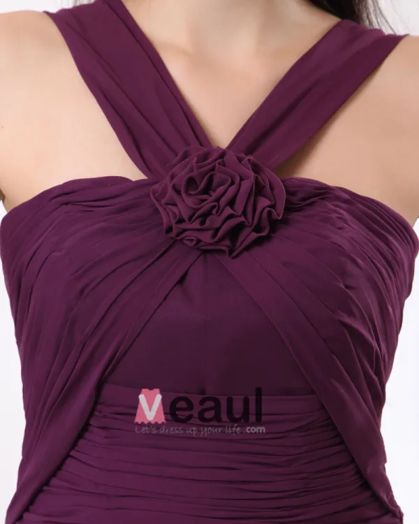 Handlaget Blomst Juvel Chiffon Ruffle Knelange Brudepikekjoler