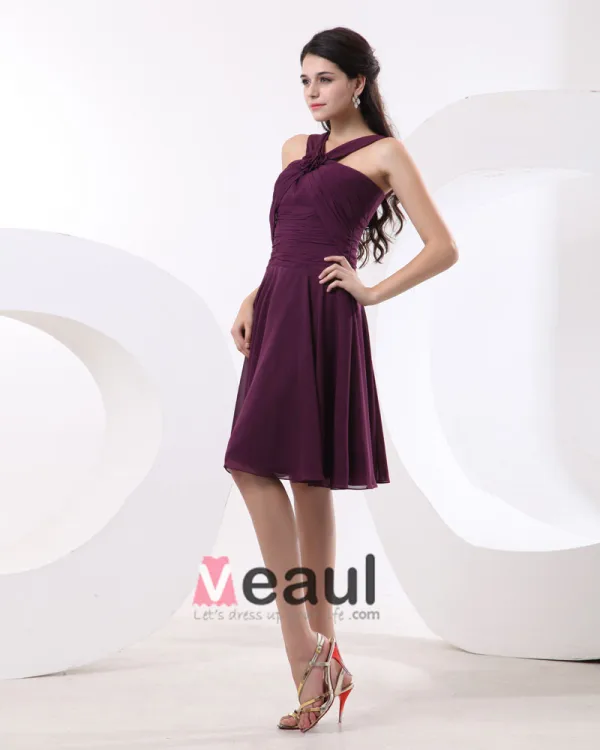 Handlaget Blomst Juvel Chiffon Ruffle Knelange Brudepikekjoler