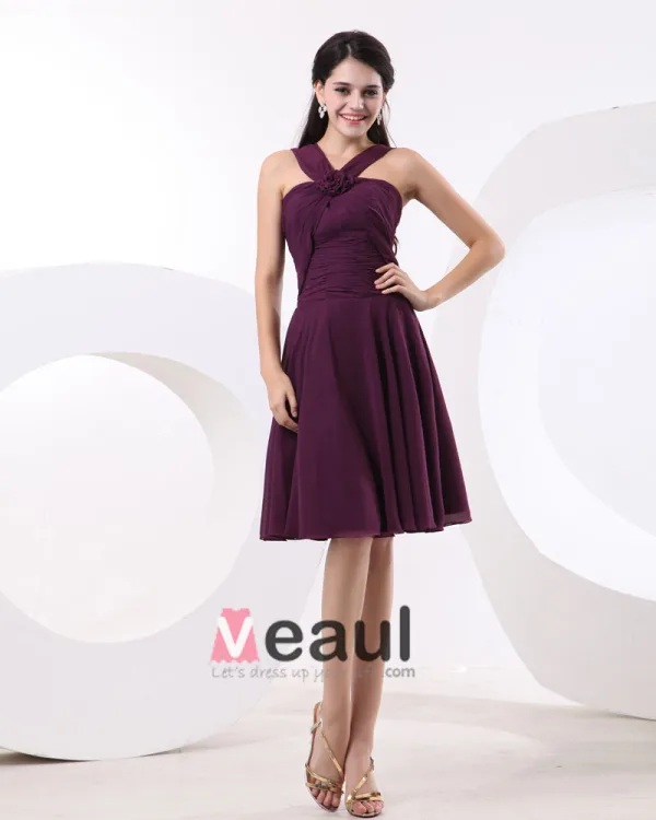 Handlaget Blomst Juvel Chiffon Ruffle Knelange Brudepikekjoler