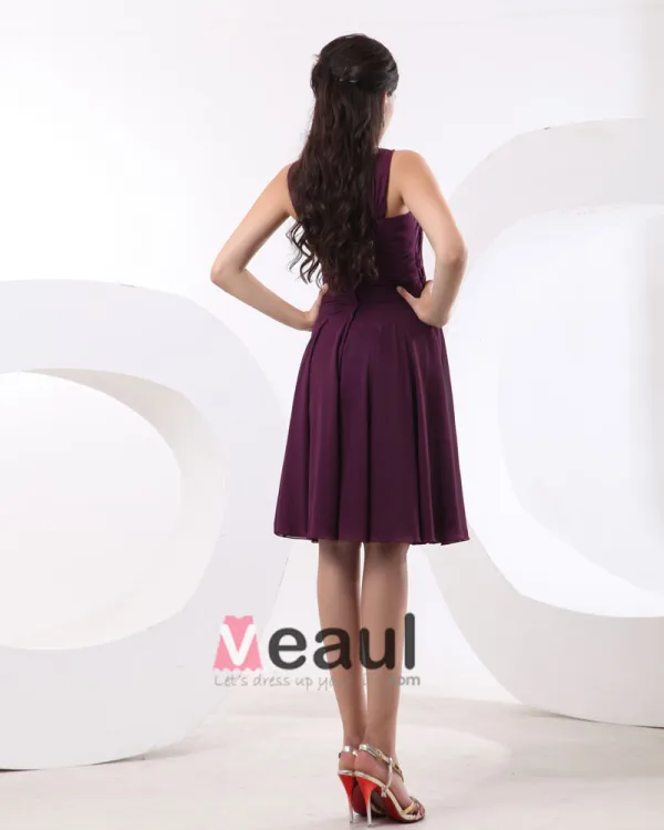 Handlaget Blomst Juvel Chiffon Ruffle Knelange Brudepikekjoler
