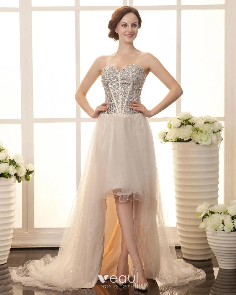 Veaul Beading Sweetheart Neck Dip Hem Lace Up Back Grenadine Satin Women Cocktail Dress