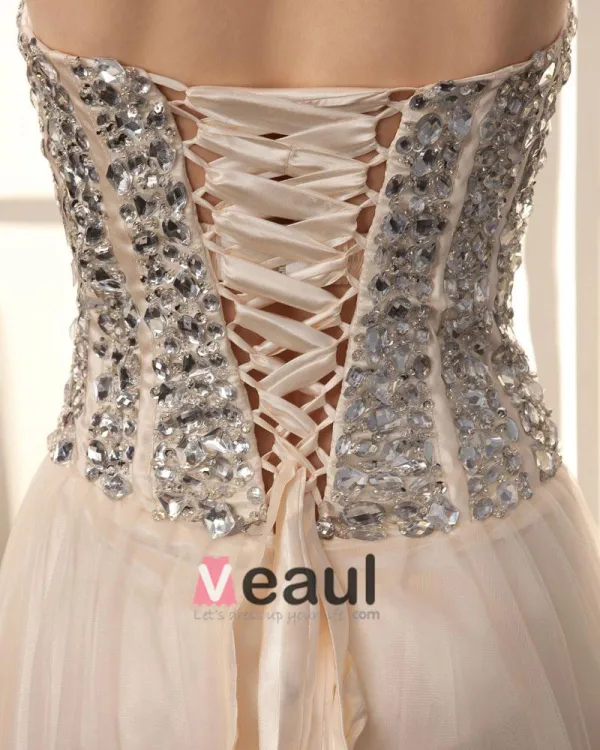 Beading Kjaereste Halsen Dip Hem Blonder Opp Tilbake Grenadine Satin Women Cocktail Festkjoler