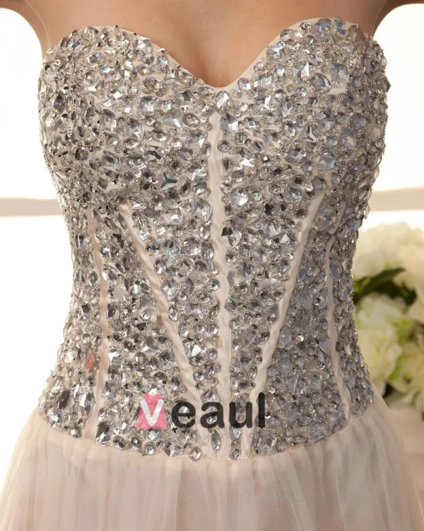 Beading Kjaereste Halsen Dip Hem Blonder Opp Tilbake Grenadine Satin Women Cocktail Festkjoler