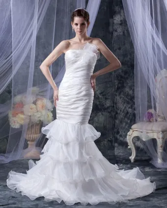 Organza Krusning Beaded Stroppelos Domstol Havfrue Brudekjoler Bryllupskjoler