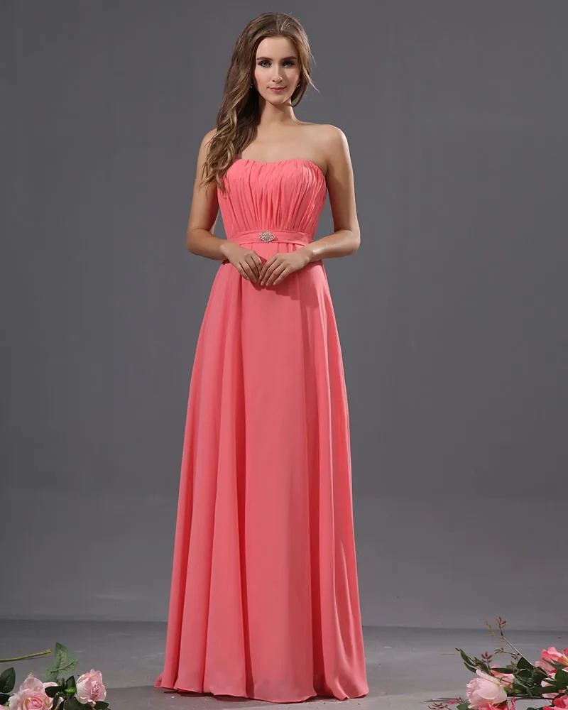 Grasios Strapless Ruffles Chiffon Gulv Lengde Brudepikekjoler