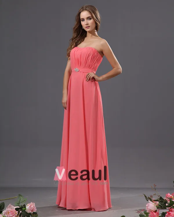 Graceful Strapless Ruffles Chiffon Floor Length Bridesmaid Dresses