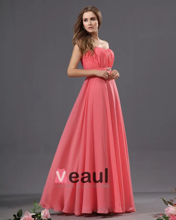 Graceful Strapless Ruffles Chiffon Floor Length Bridesmaid Dresses