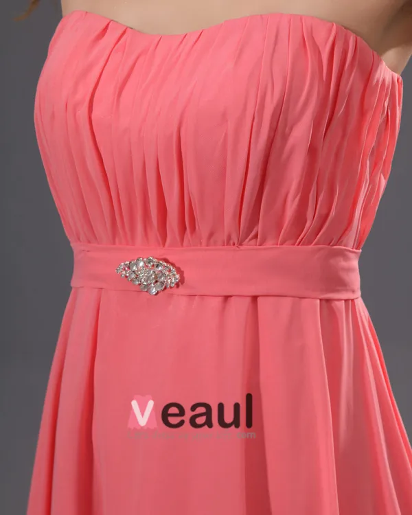 Graceful Strapless Ruffles Chiffon Floor Length Bridesmaid Dresses