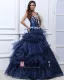 Organza Taft Rufsar Applique V Hals Golv Langd Balklänningar