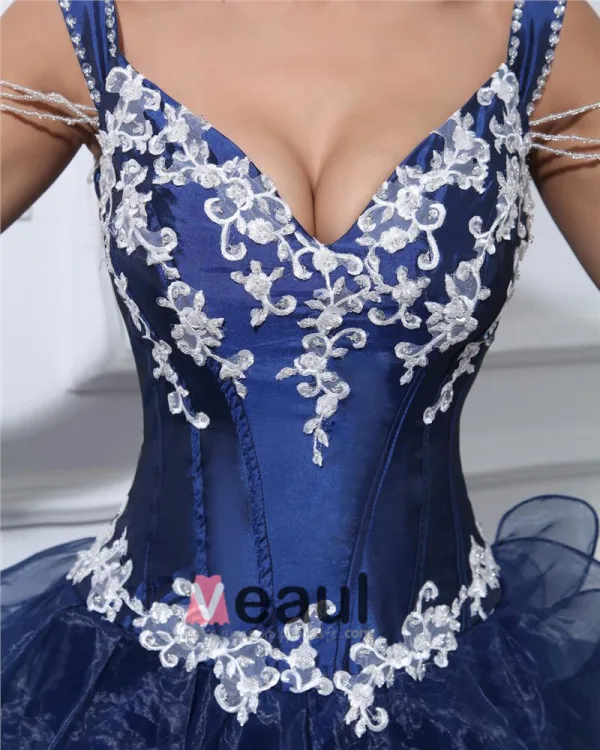Organza Taft Rufsar Applique V Hals Golv Langd Balklänningar