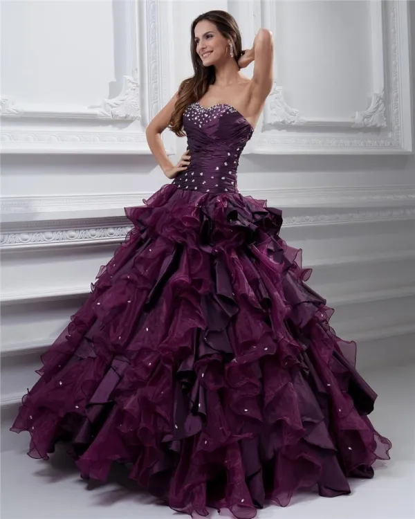 Ball Gown Sweetheart Beading Ruffle Floor Length Taffeta Organza Quinceanera Prom Dress