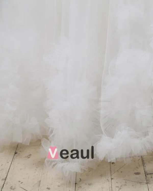 Ruffle Handmade Flower Belt Sweetheart Satin Tulle Mermaid Wedding Dress