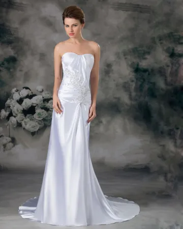 Charmeuse Sequins Sweetheart Court Train Sheath Wedding Dress
