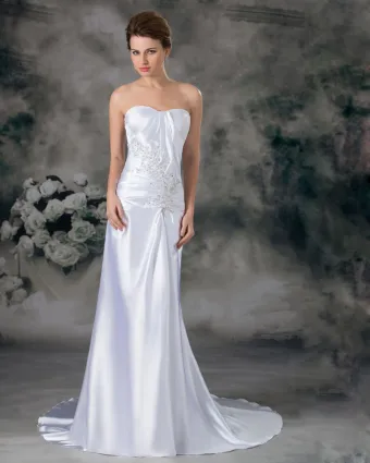 Charmeuse Sequins Sweetheart Court Train Sheath Wedding Dress