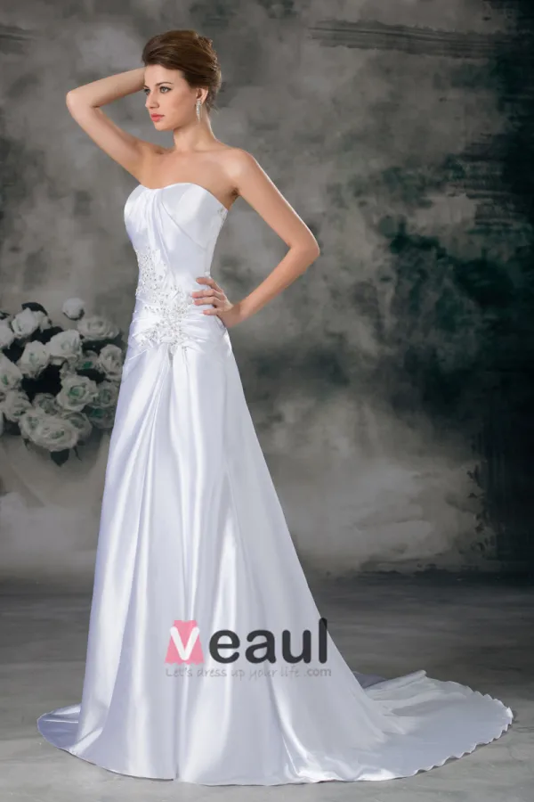 Charmeuse Paillettes Sweetheart Les Trains Tribunal Robe De Mariée Fourreau