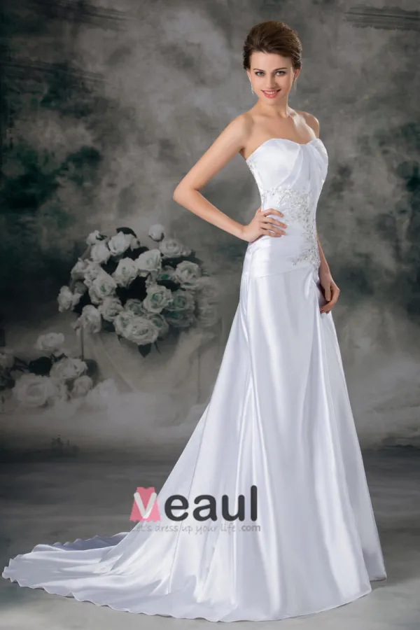 Charmeuse Paillettes Sweetheart Les Trains Tribunal Robe De Mariée Fourreau