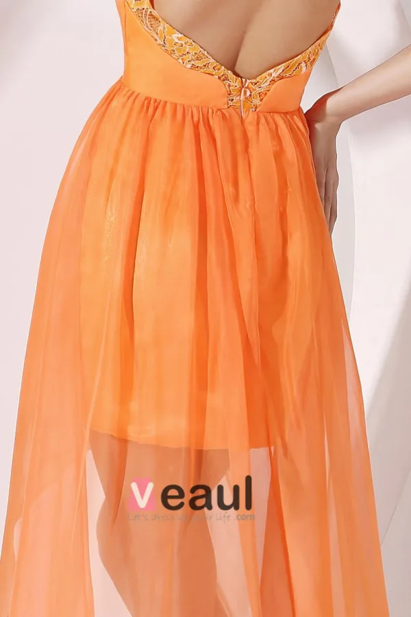 Soie Elastique Solide Elegant Comme Le Satin De Mousseline De Soie Spaghetti Sangles Longueur De Plancher Asymetrique Robe De Cocktail Sans Manches Dos Nu