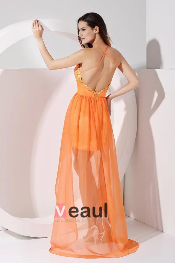 Soie Elastique Solide Elegant Comme Le Satin De Mousseline De Soie Spaghetti Sangles Longueur De Plancher Asymetrique Robe De Cocktail Sans Manches Dos Nu