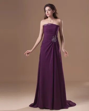 Chiffon Ruffle Beading Strapless Floor Length Bridesmaid Dress