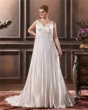 Charmeuse Beading Ruffle V Neck Chapel Plus Size Bridal Gown Wedding Dresses