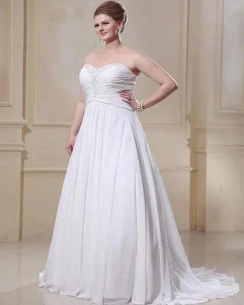 Chiffon Beading Sweetheart Court Plus Size Bridal Gown Wedding Dress