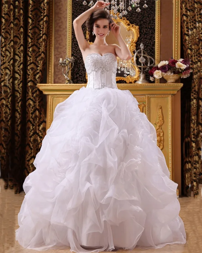 Sateng Organza Beading Kjaereste Gulv Lengde Ball Kjole Brudekjoler Bryllupskjoler