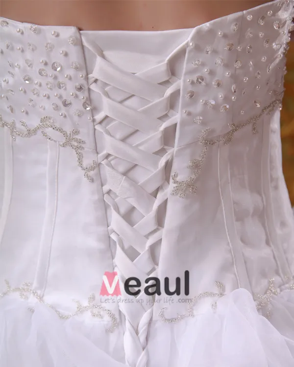 Satin Organza Beading Alskling Golv Langd Boll Klänning Bröllopsklänningar Brudklänning